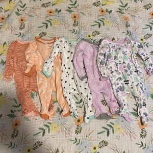 Bundle of 5 Cloud Island Baby Girl Sleep n Play Size Newborn